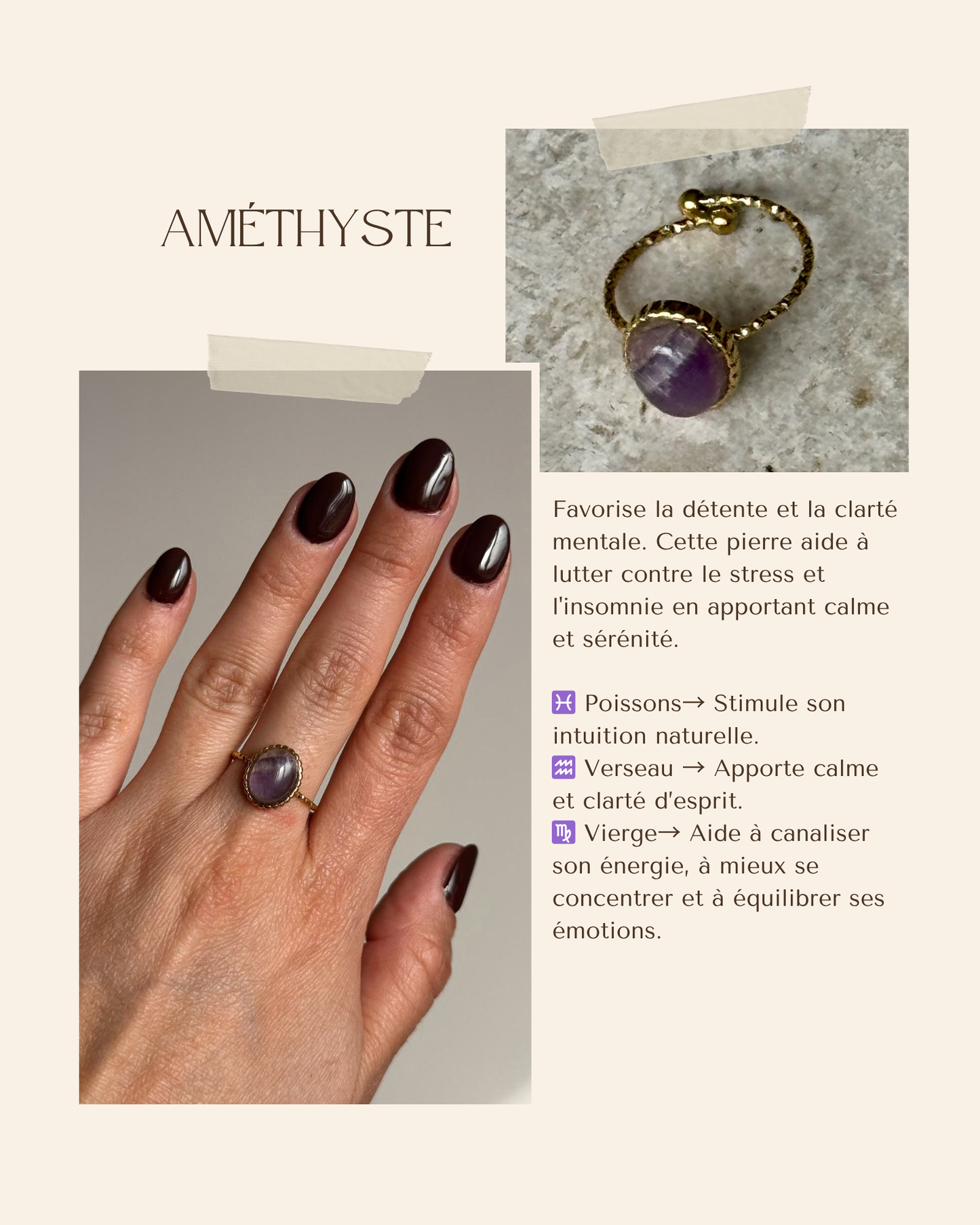 Bague acier inoxydable et pierre naturelle - Or & diverses pierres