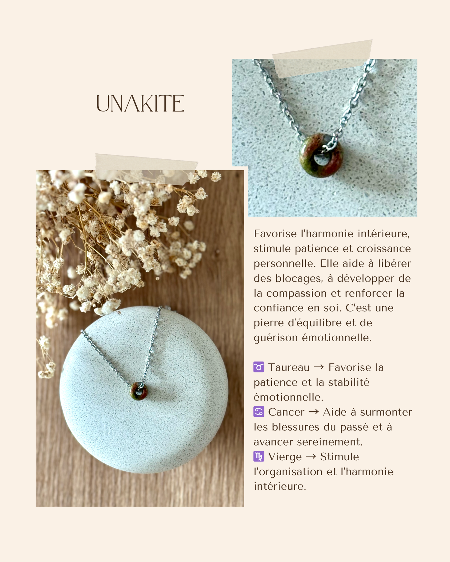 Collier acier inoxydable et pierre naturelle -Argent & diverses pierres