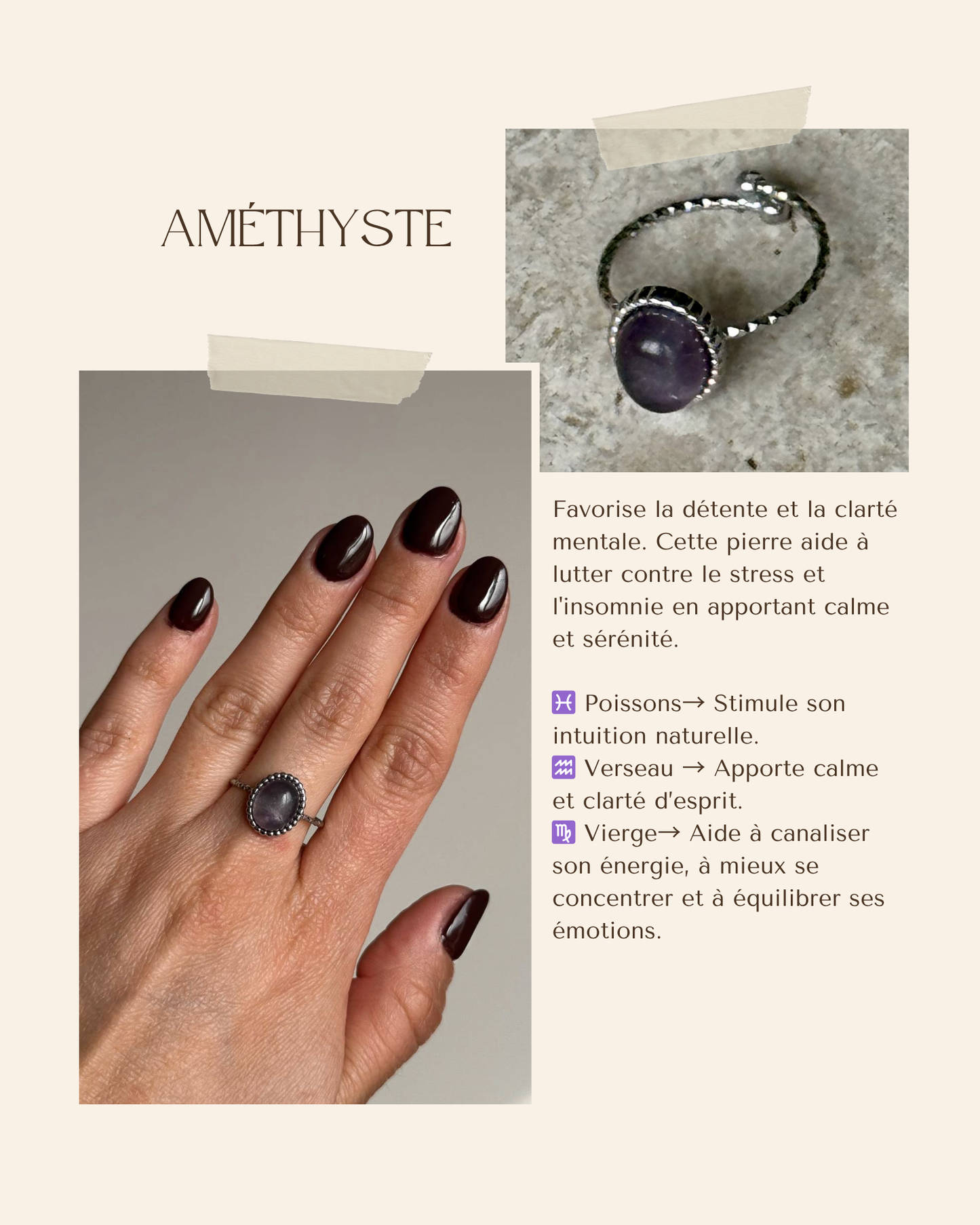 Bague acier inoxydable et pierre naturelle - Argent & diverses pierres