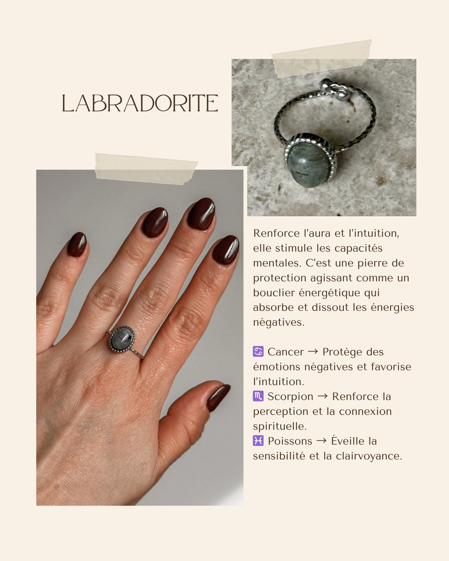Bague acier inoxydable et pierre naturelle - Argent & diverses pierres