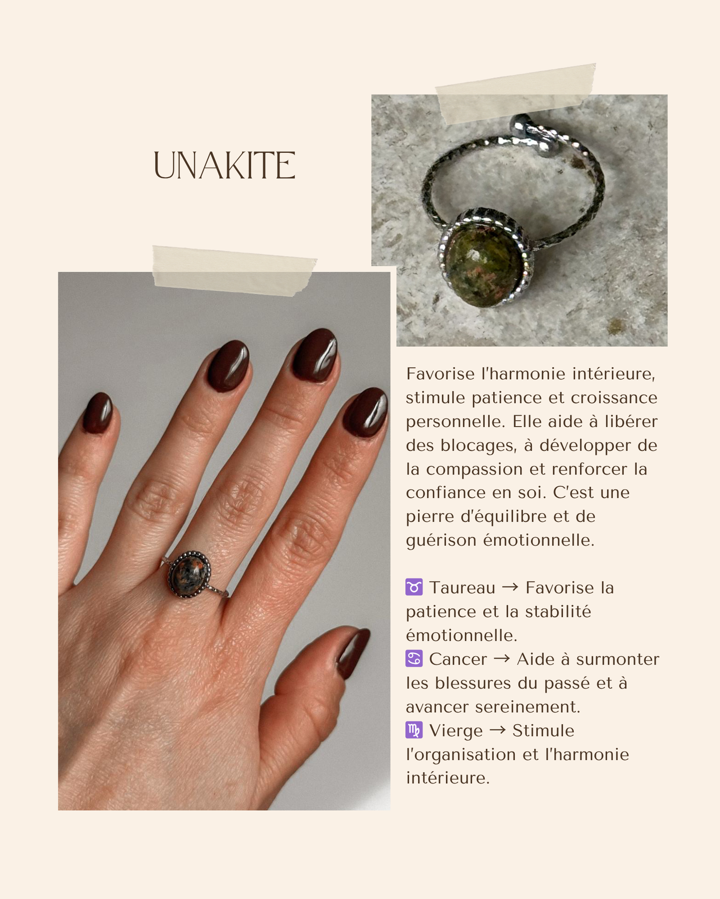 Bague acier inoxydable et pierre naturelle - Argent & diverses pierres