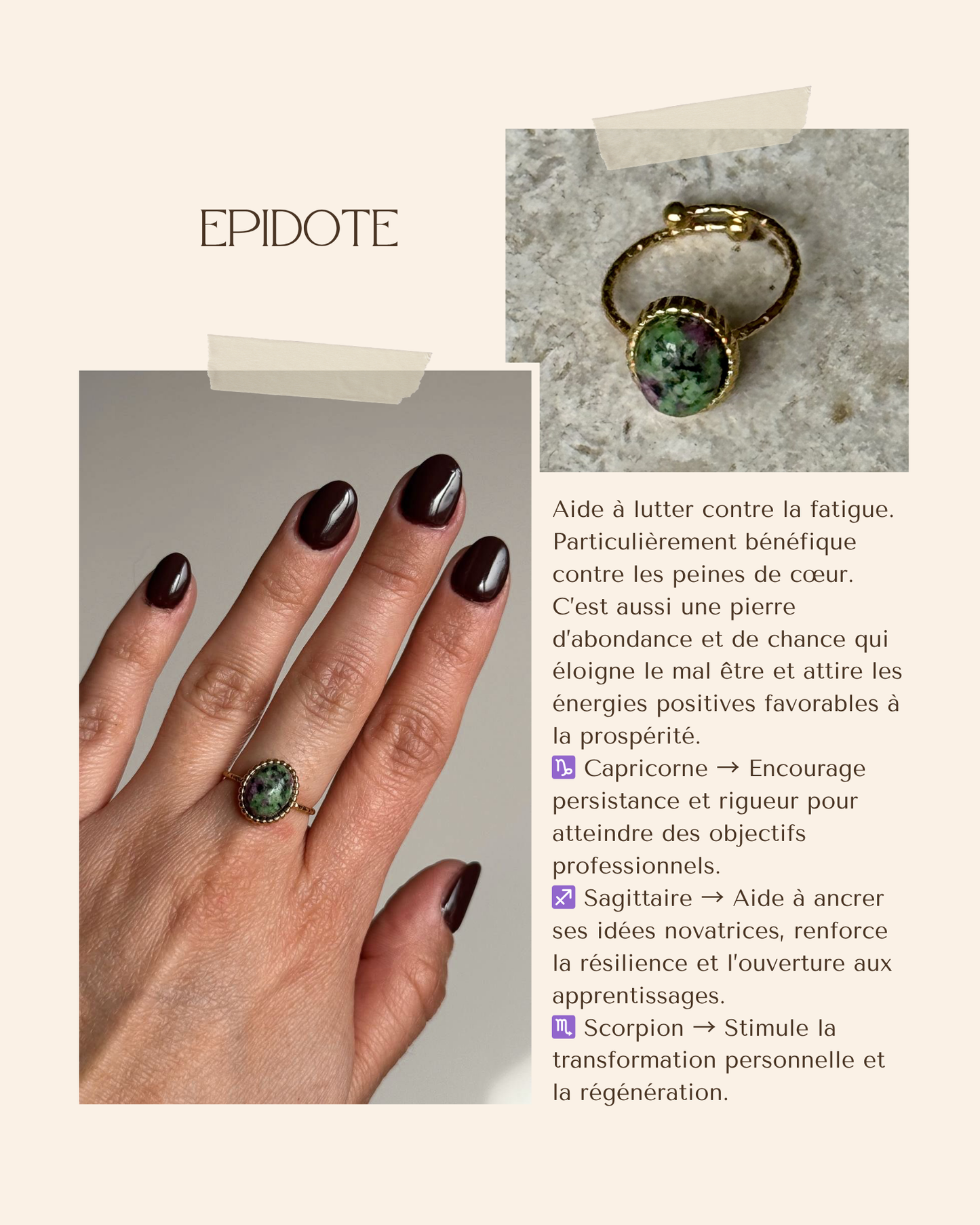 Bague acier inoxydable et pierre naturelle - Or & diverses pierres