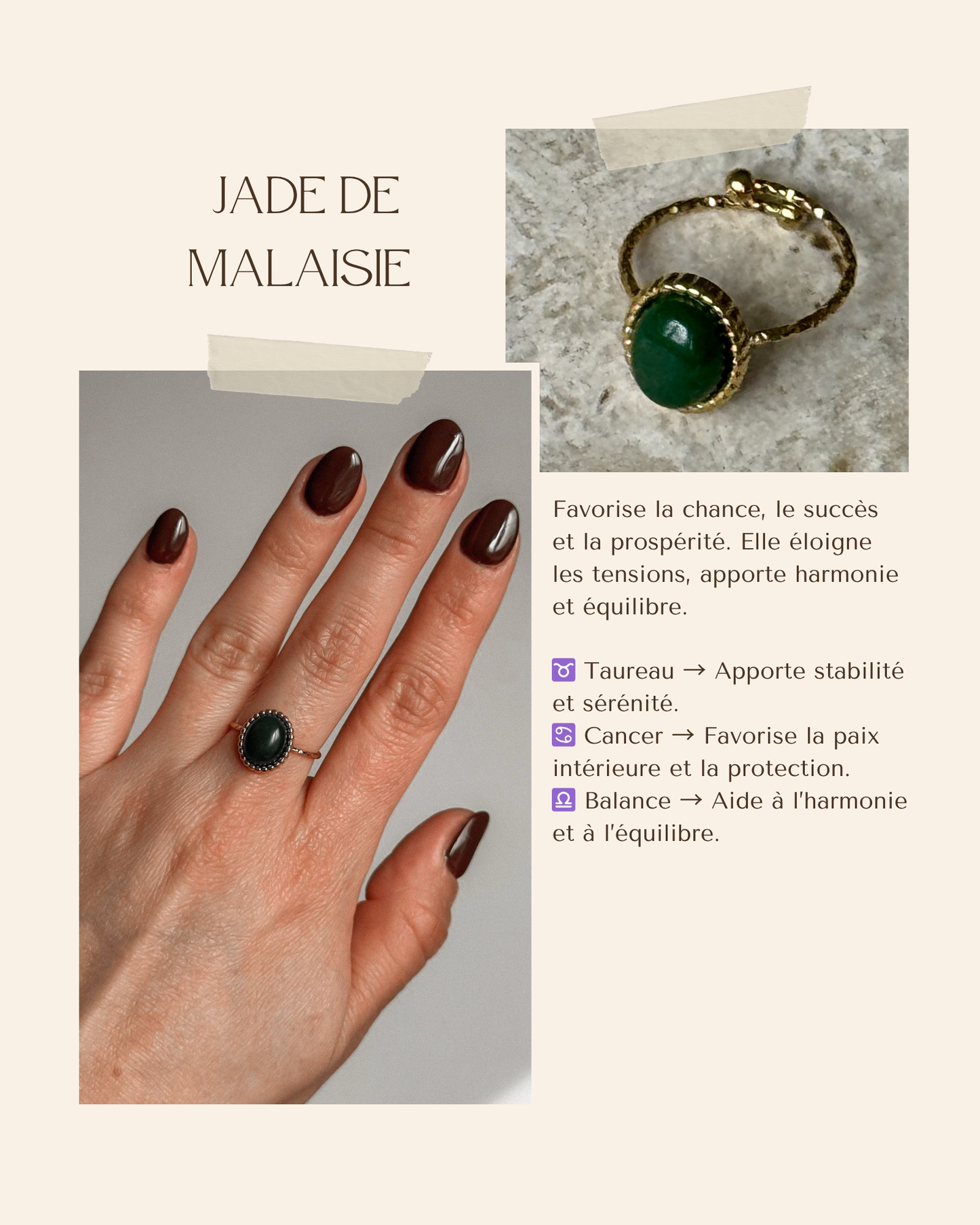Bague acier inoxydable et pierre naturelle - Or & diverses pierres
