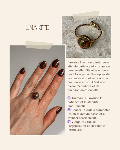 Bague acier inoxydable et pierre naturelle - Or & diverses pierres