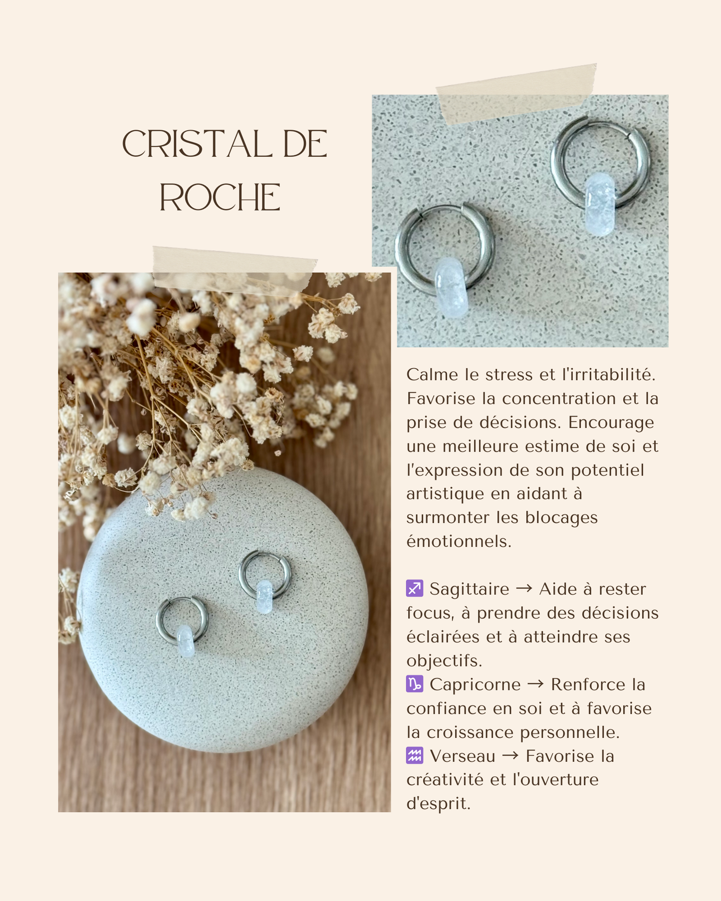 Boucles d'oreilles acier inoxydable et pierres naturelles - Anneaux argent & diverses pierres