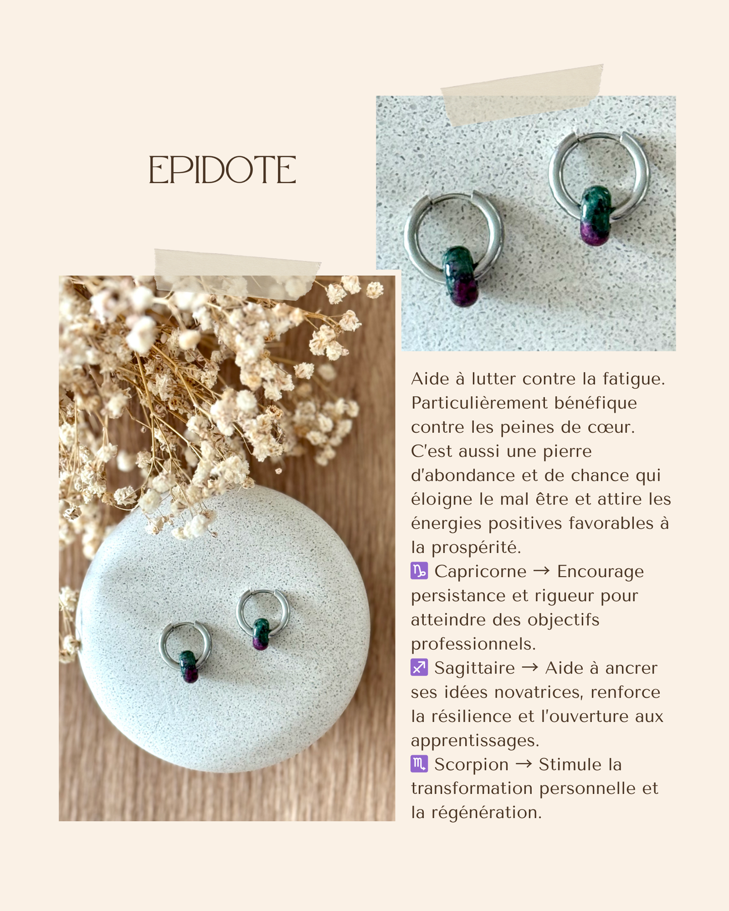 Boucles d'oreilles acier inoxydable et pierres naturelles - Anneaux argent & diverses pierres