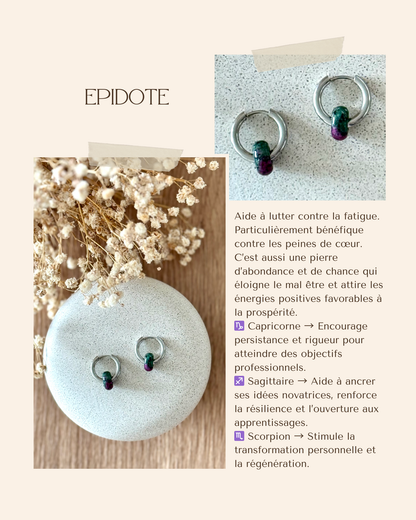 Boucles d'oreilles acier inoxydable et pierres naturelles - Anneaux argent & diverses pierres