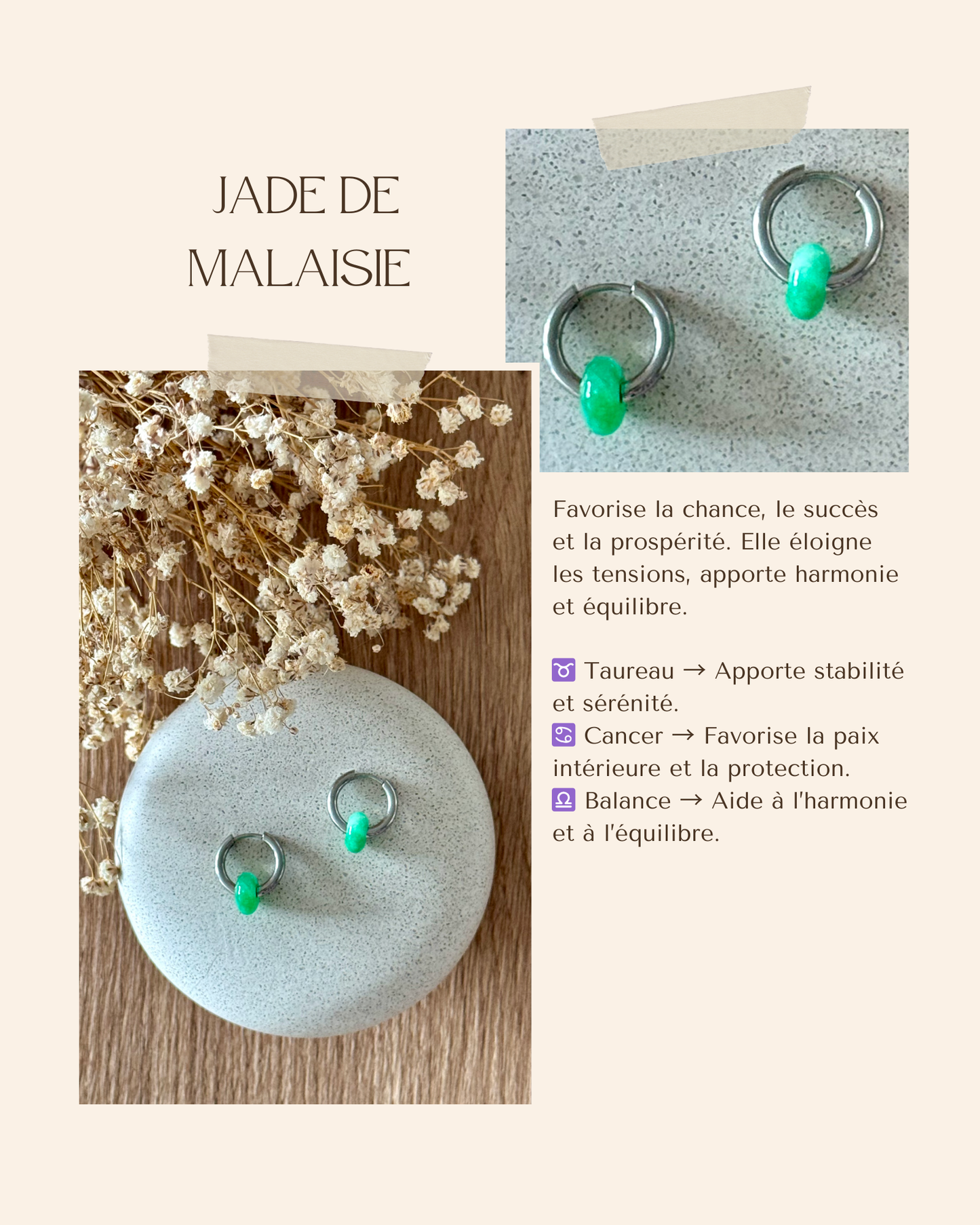 Boucles d'oreilles acier inoxydable et pierres naturelles - Anneaux argent & diverses pierres