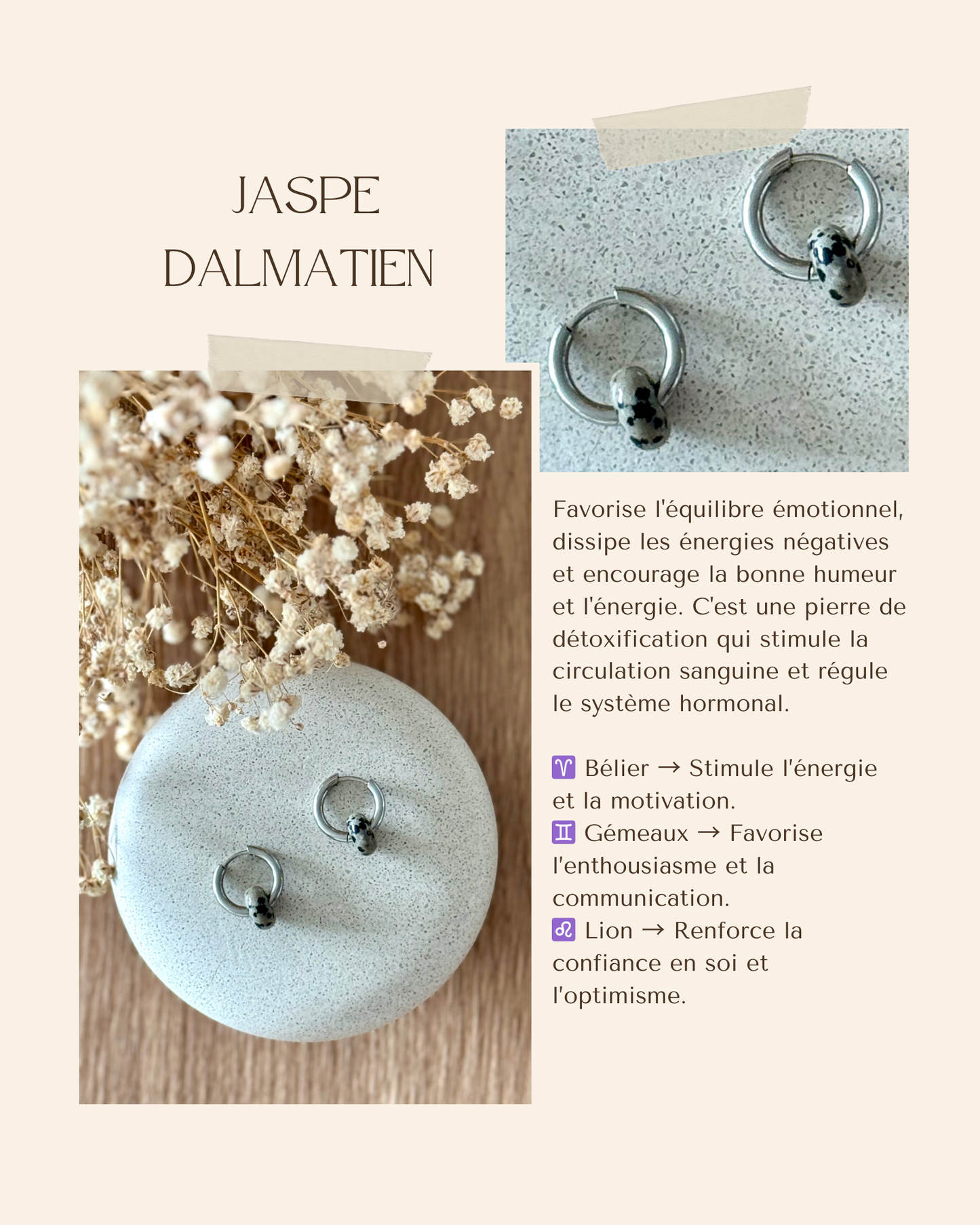 Boucles d'oreilles acier inoxydable et pierres naturelles - Anneaux argent & diverses pierres
