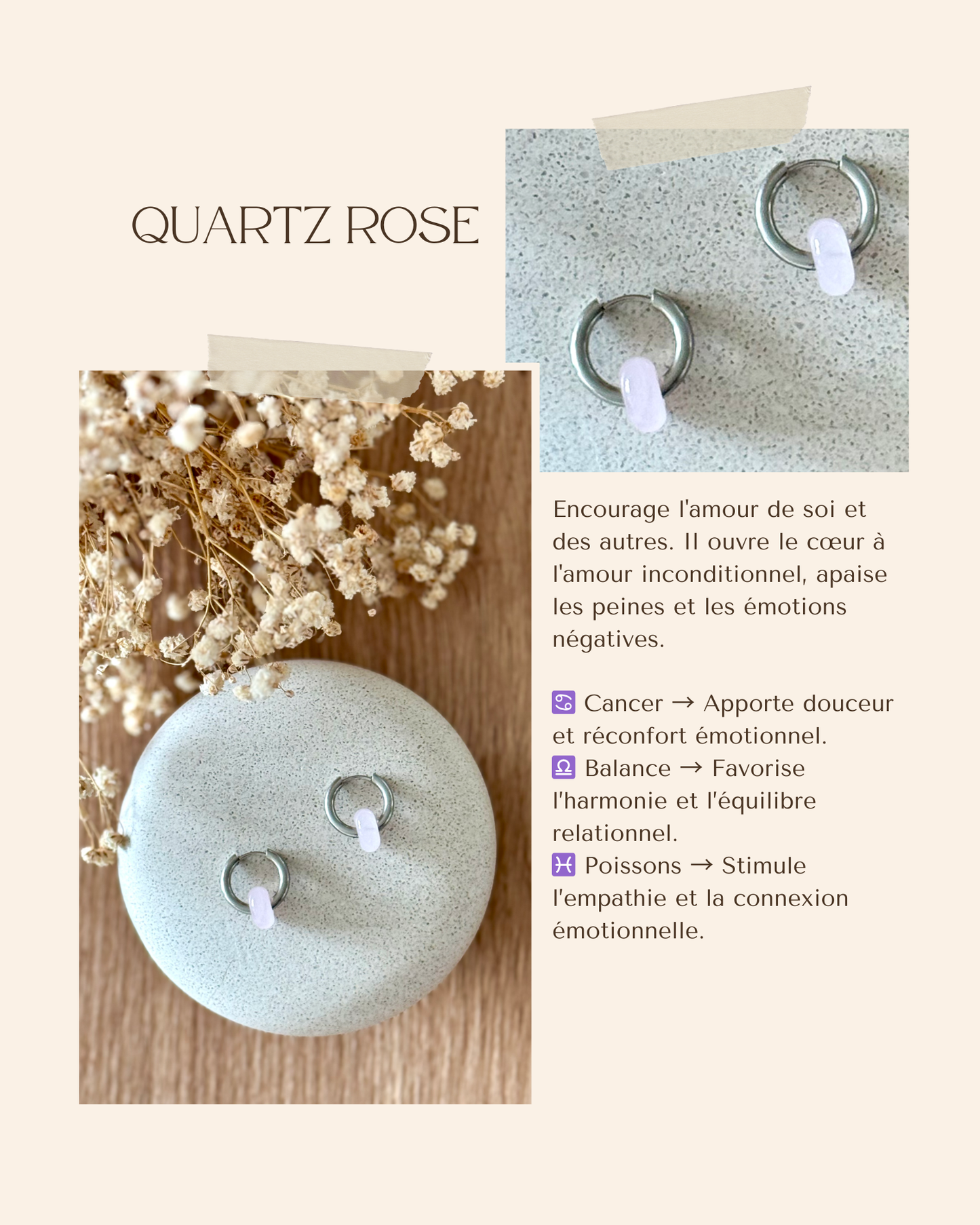 Boucles d'oreilles acier inoxydable et pierres naturelles - Anneaux argent & diverses pierres