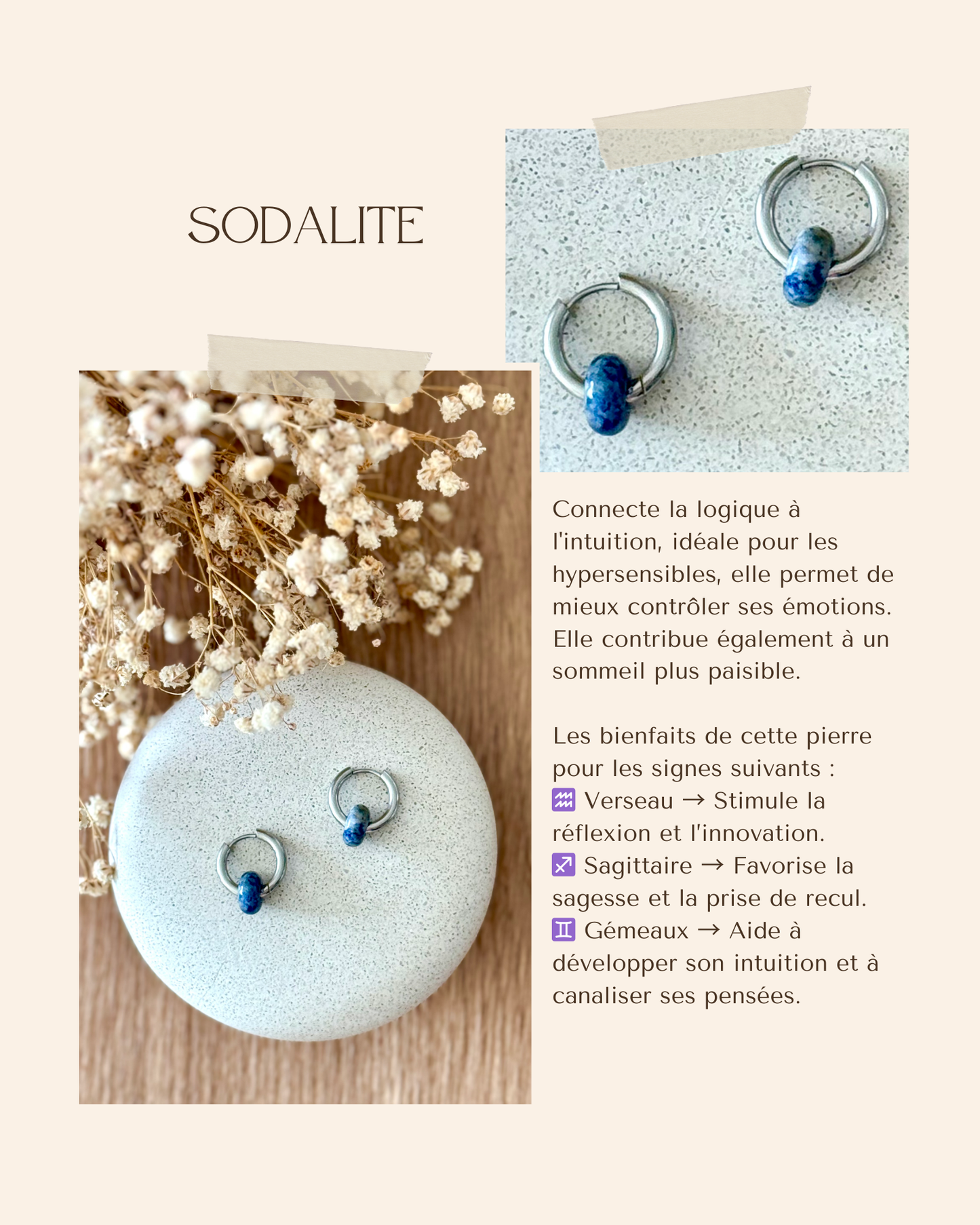 Boucles d'oreilles acier inoxydable et pierres naturelles - Anneaux argent & diverses pierres