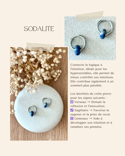 Boucles d'oreilles acier inoxydable et pierres naturelles - Anneaux argent & diverses pierres