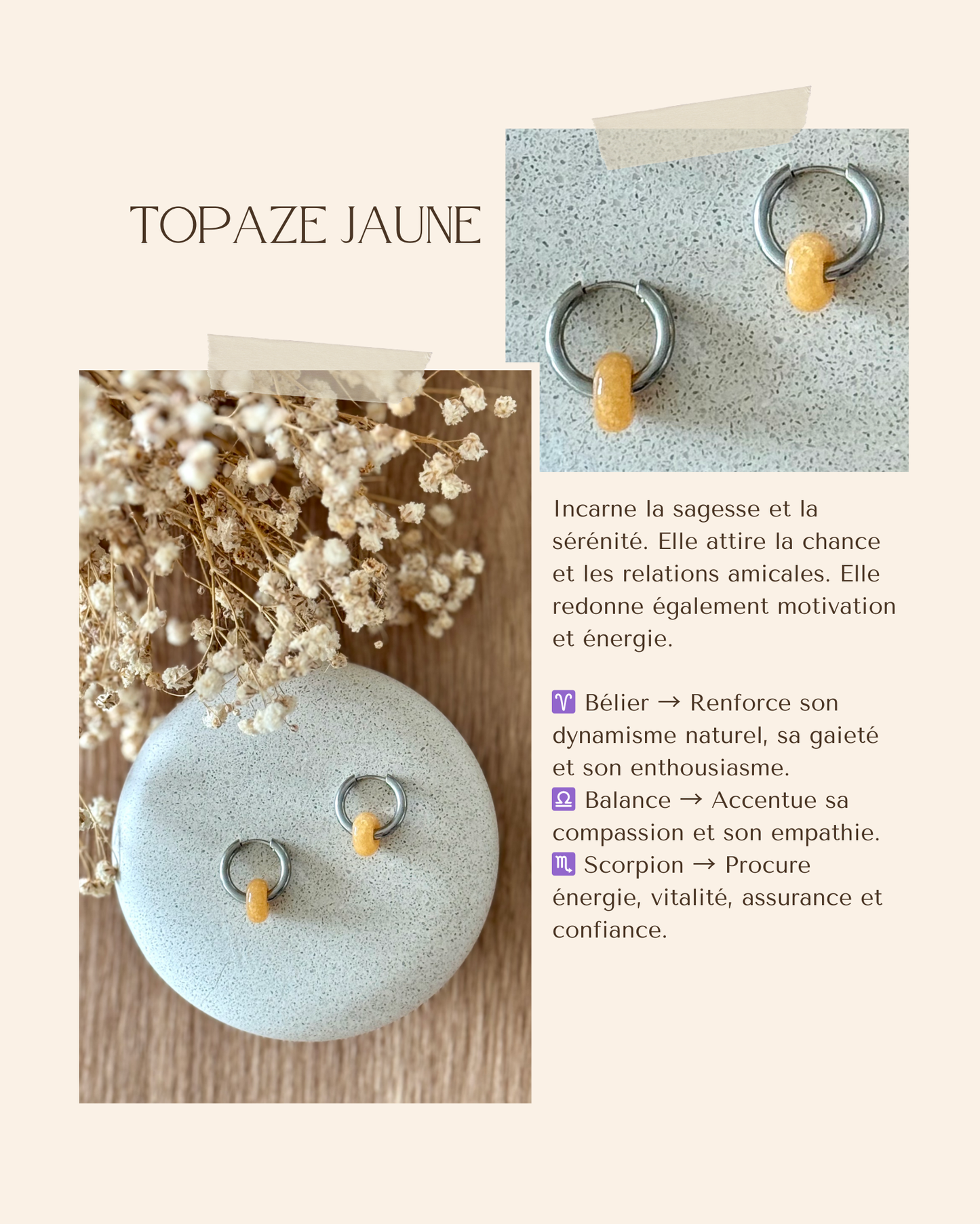 Boucles d'oreilles acier inoxydable et pierres naturelles - Anneaux argent & diverses pierres