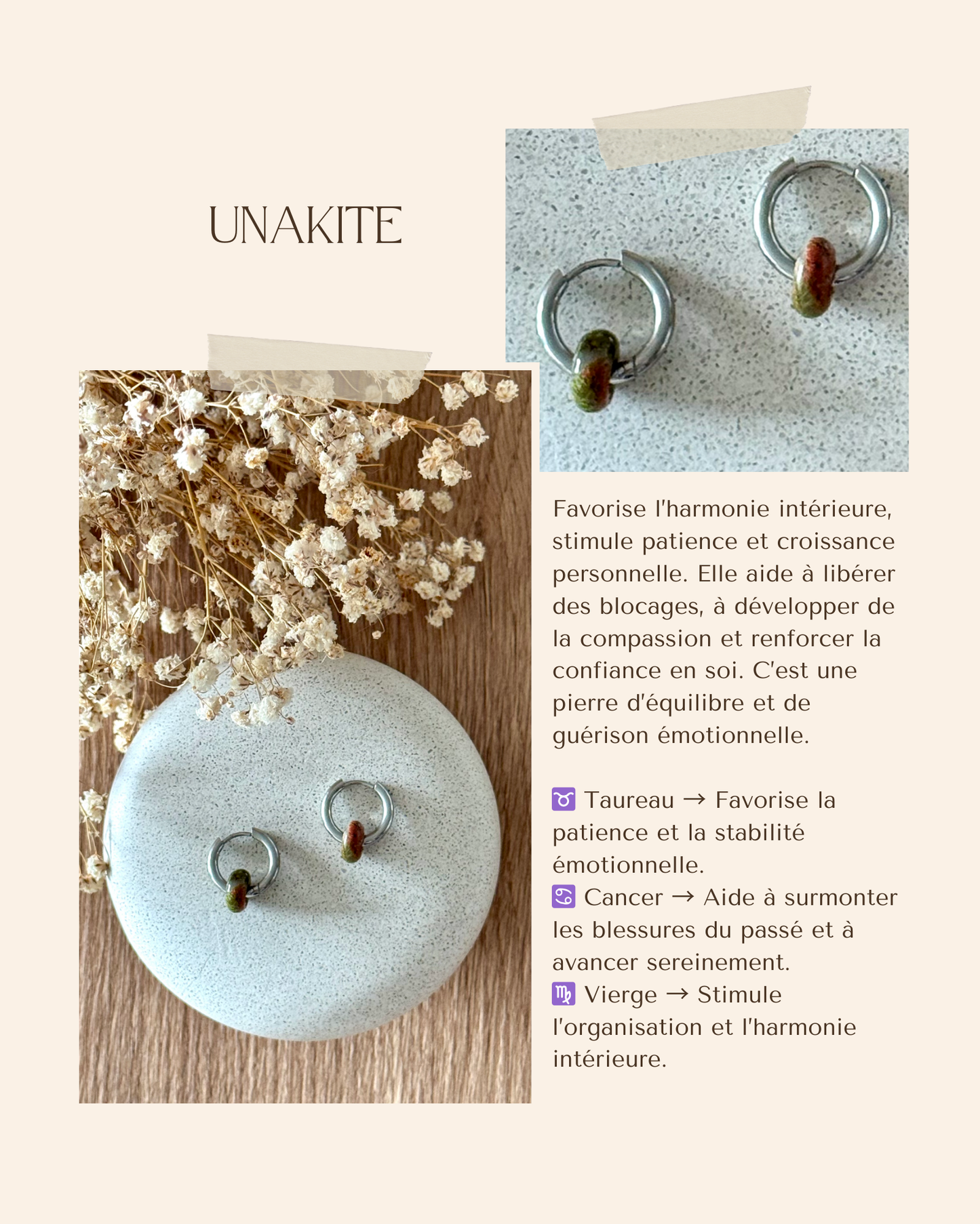 Boucles d'oreilles acier inoxydable et pierres naturelles - Anneaux argent & diverses pierres