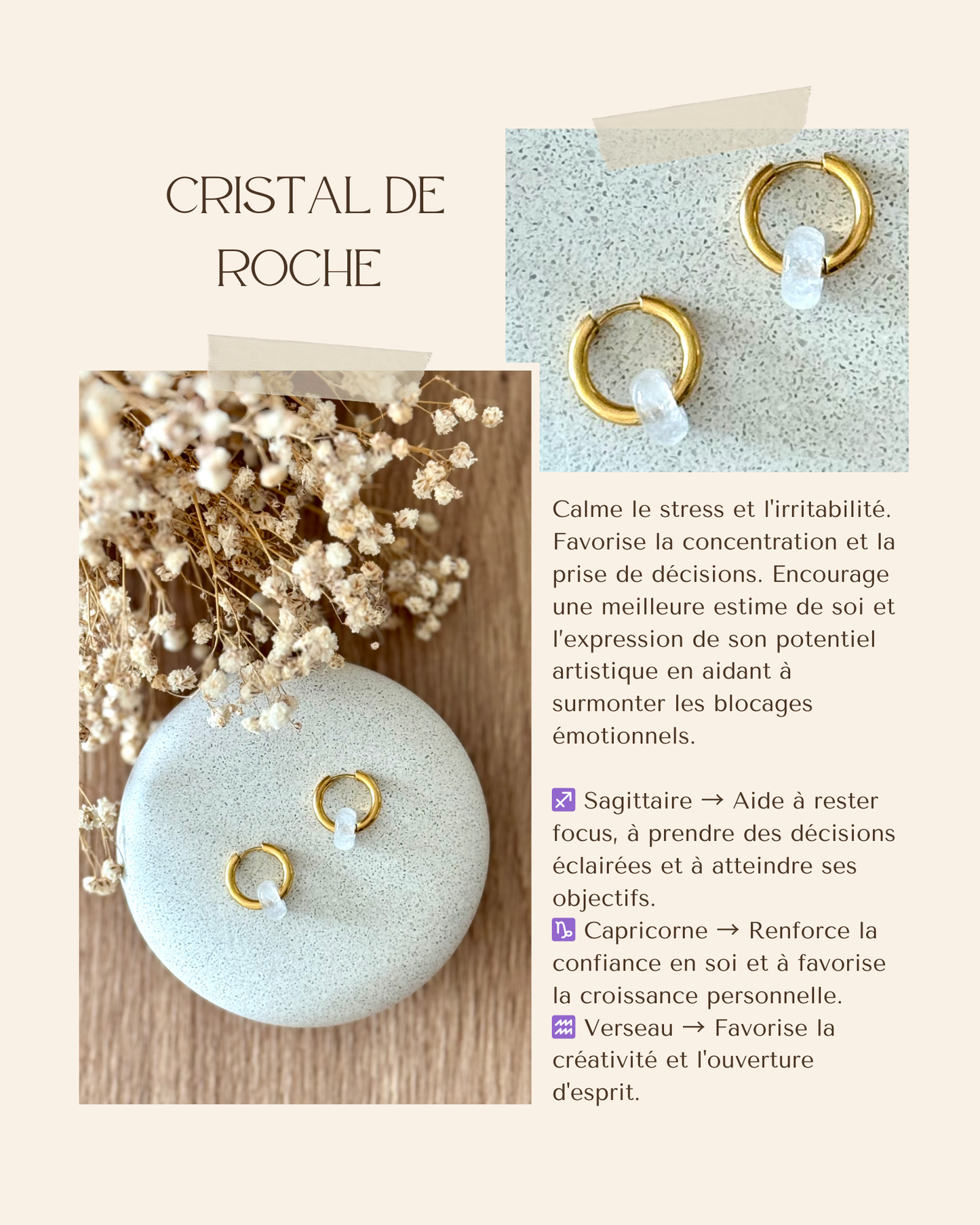 Boucles d'oreilles acier inoxydable et pierres naturelles - Anneaux or & diverses pierres