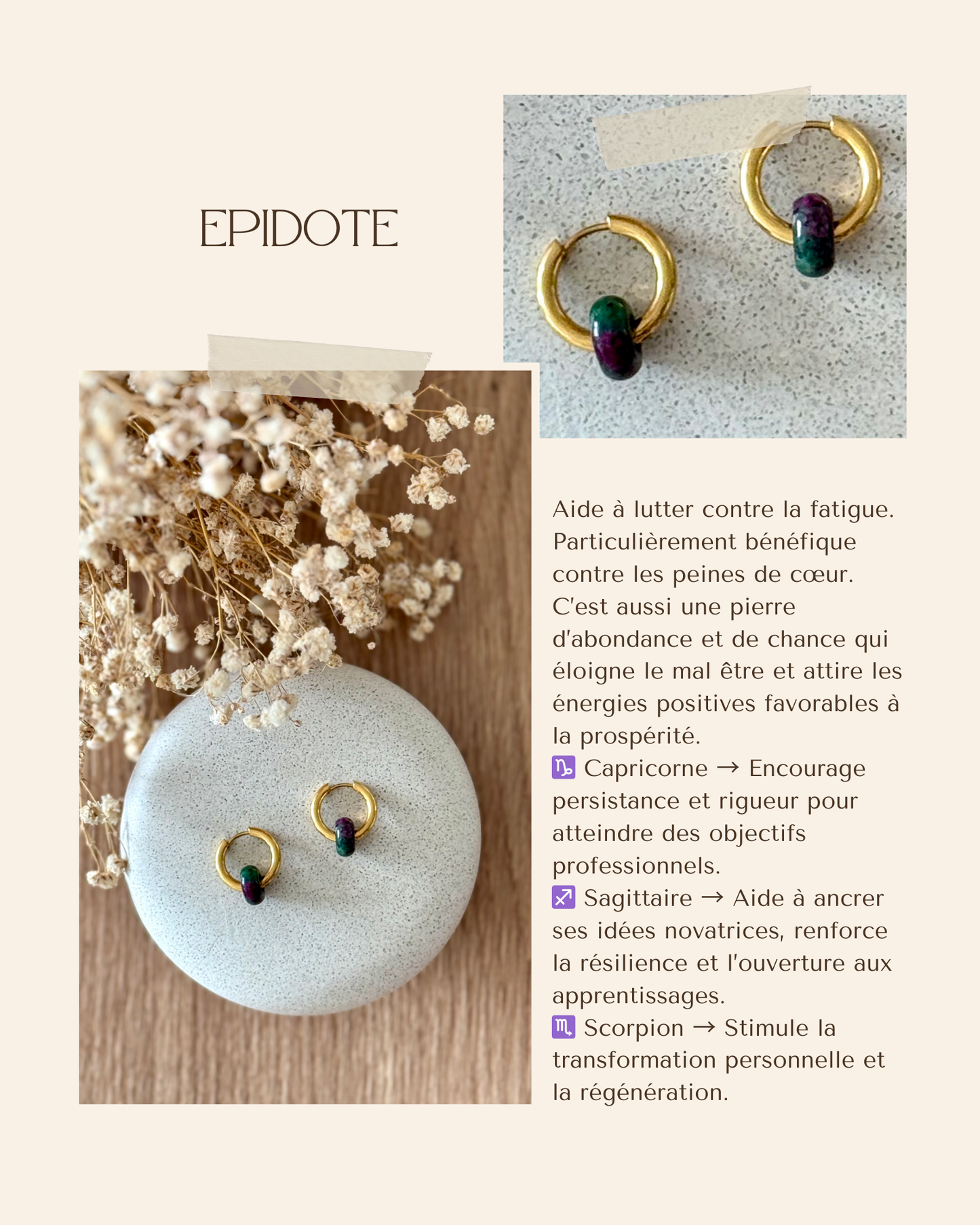 Boucles d'oreilles acier inoxydable et pierres naturelles - Anneaux or & diverses pierres