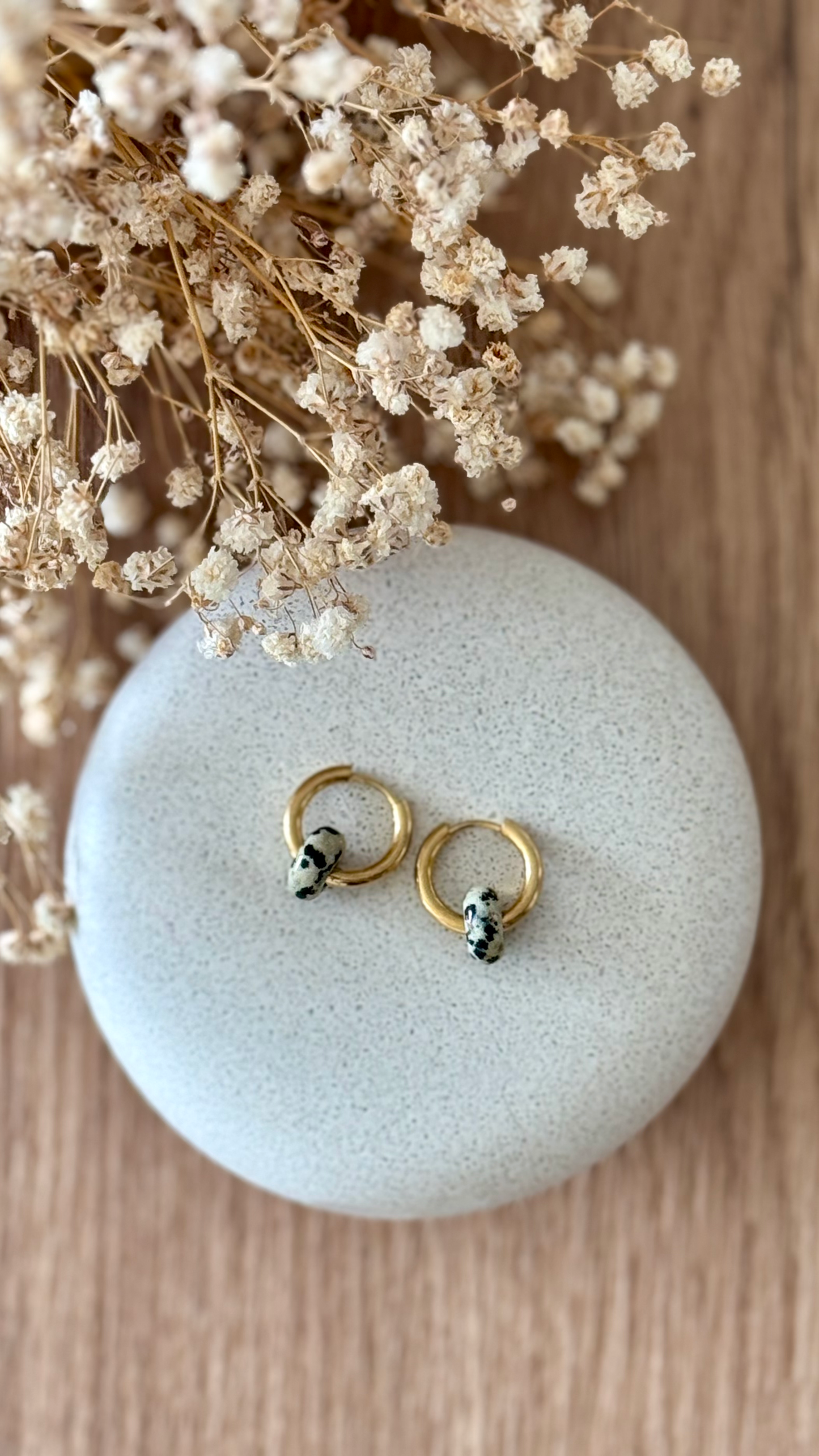 Boucles d'oreilles acier inoxydable et pierres naturelles - Anneaux or & diverses pierres