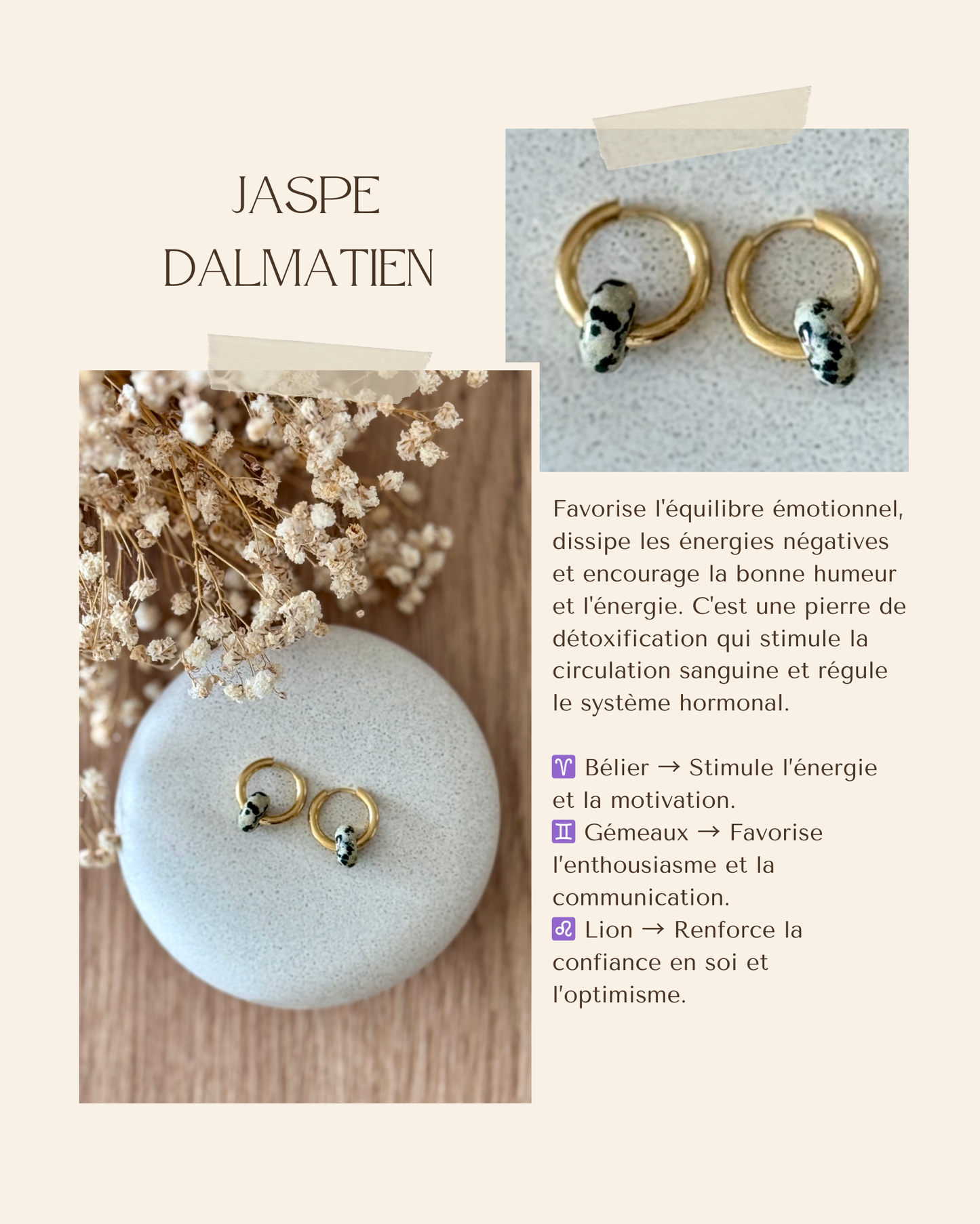 Boucles d'oreilles acier inoxydable et pierres naturelles - Anneaux or & diverses pierres