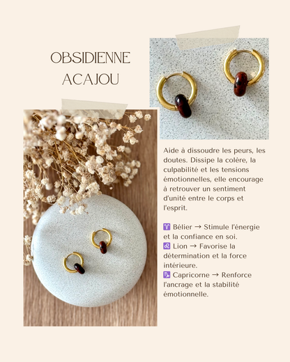 Boucles d'oreilles acier inoxydable et pierres naturelles - Anneaux or & diverses pierres