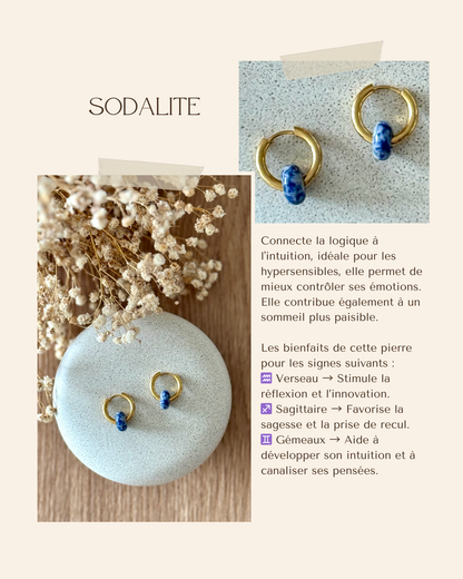 Boucles d'oreilles acier inoxydable et pierres naturelles - Anneaux or & diverses pierres