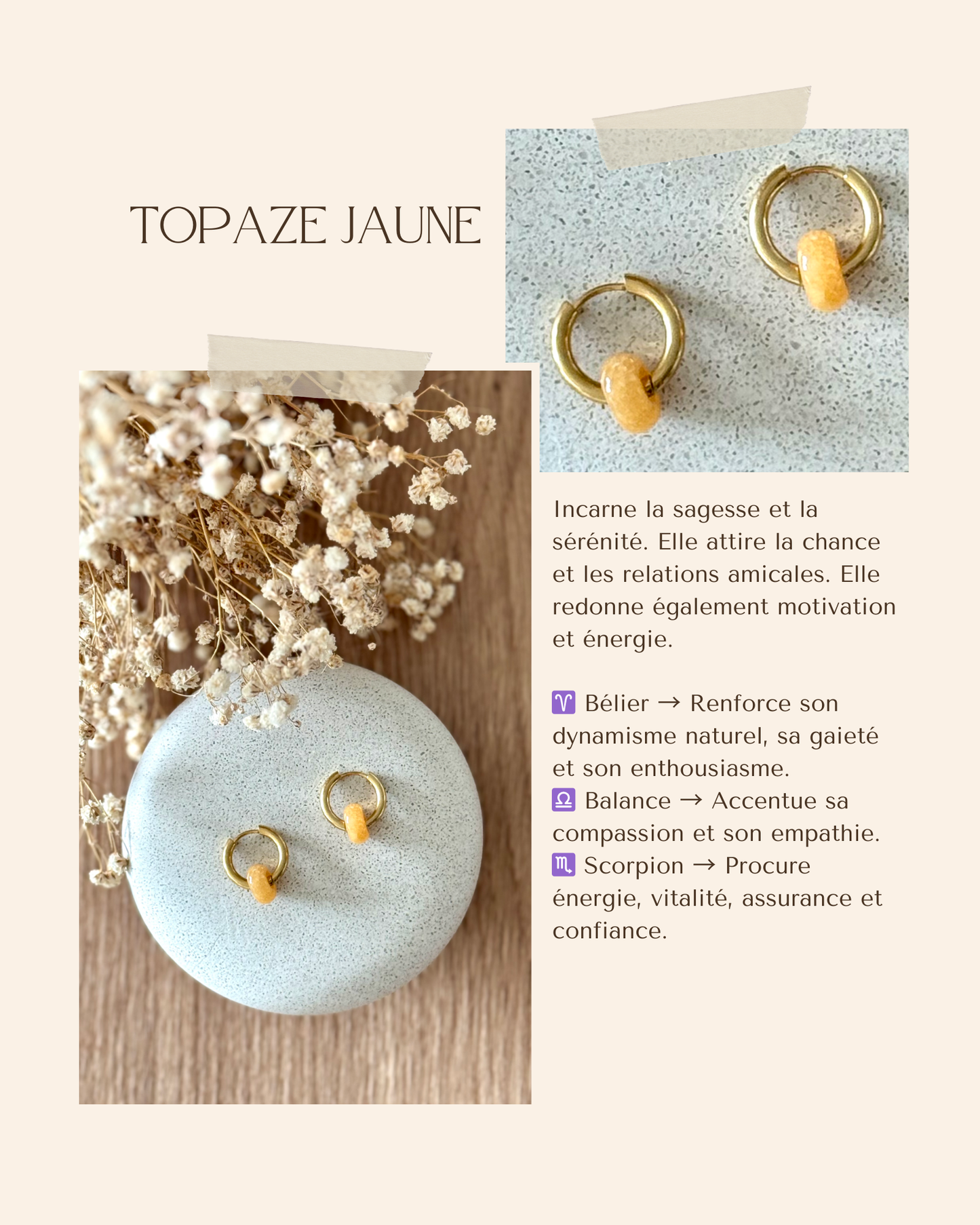 Boucles d'oreilles acier inoxydable et pierres naturelles - Anneaux or & diverses pierres