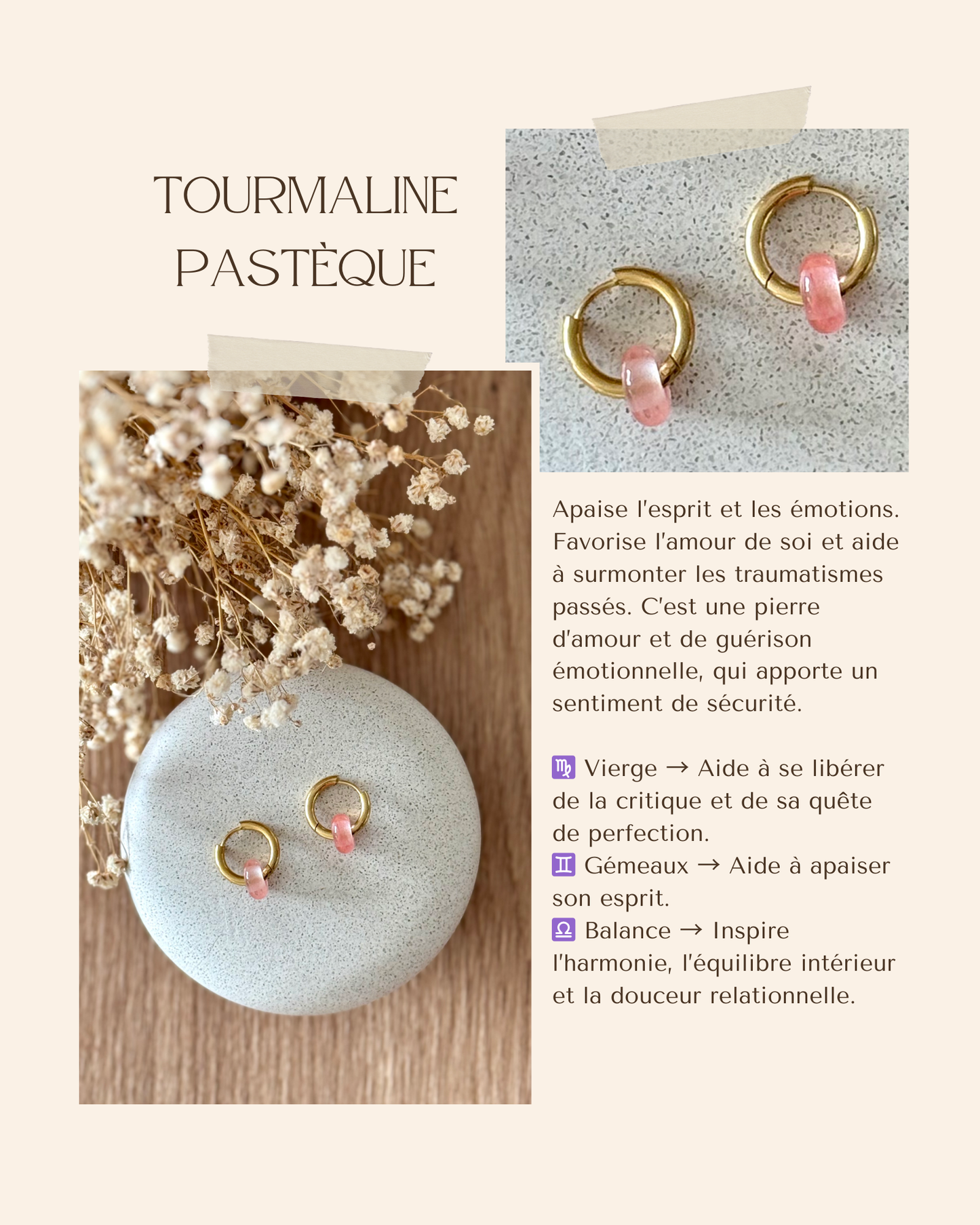 Boucles d'oreilles acier inoxydable et pierres naturelles - Anneaux or & diverses pierres
