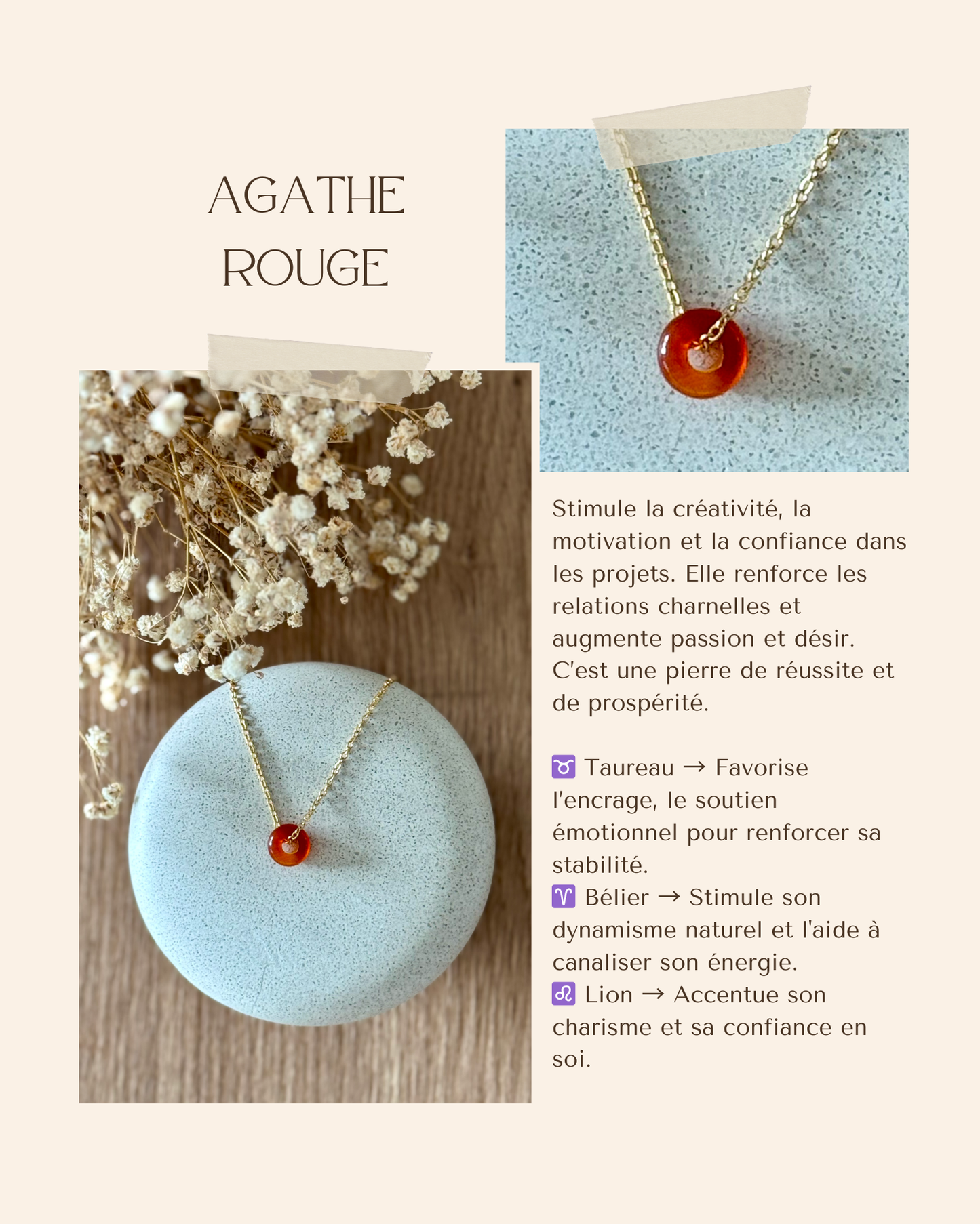 Collier acier inoxydable et pierre naturelle -Or & diverses pierres