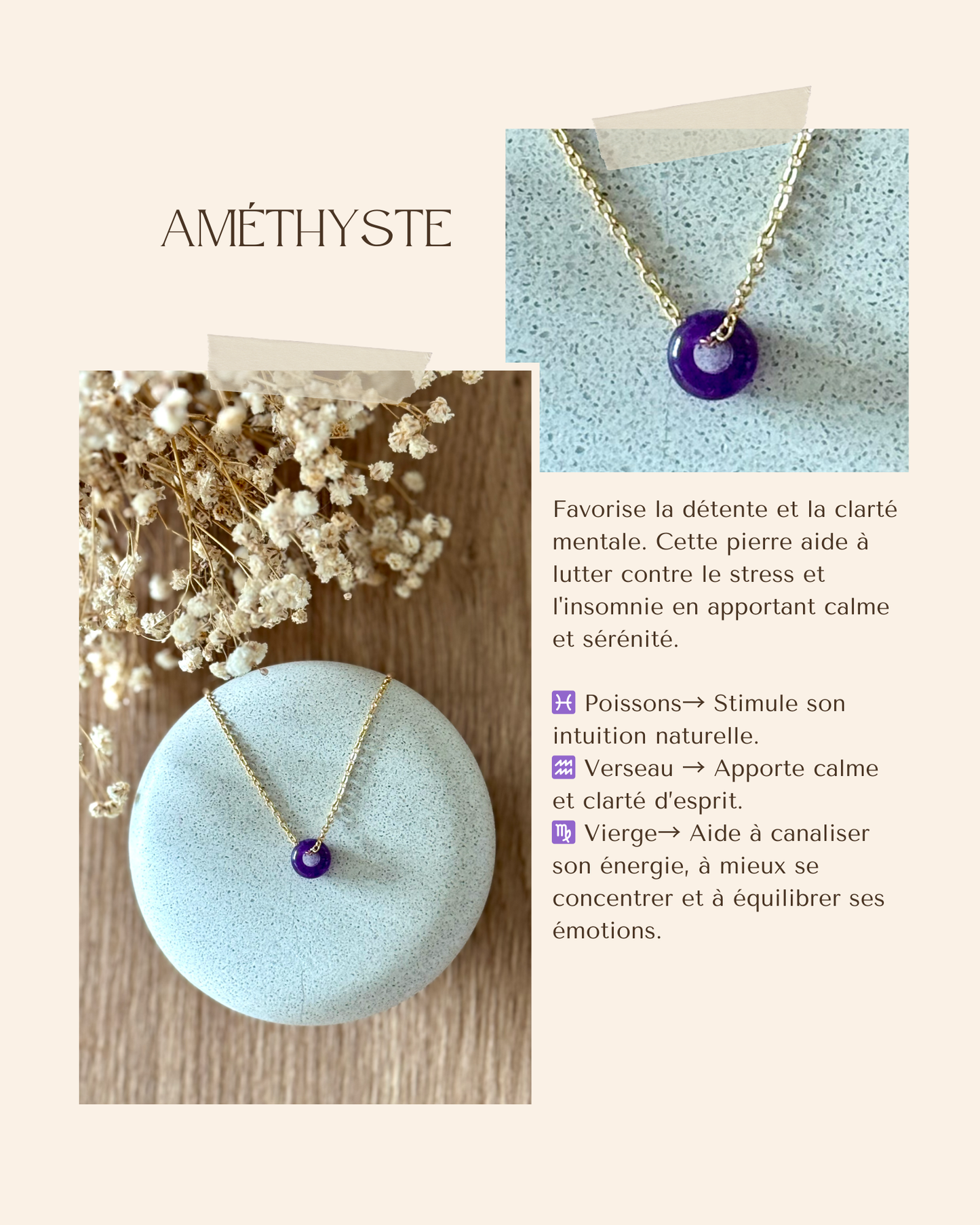 Collier acier inoxydable et pierre naturelle -Or & diverses pierres