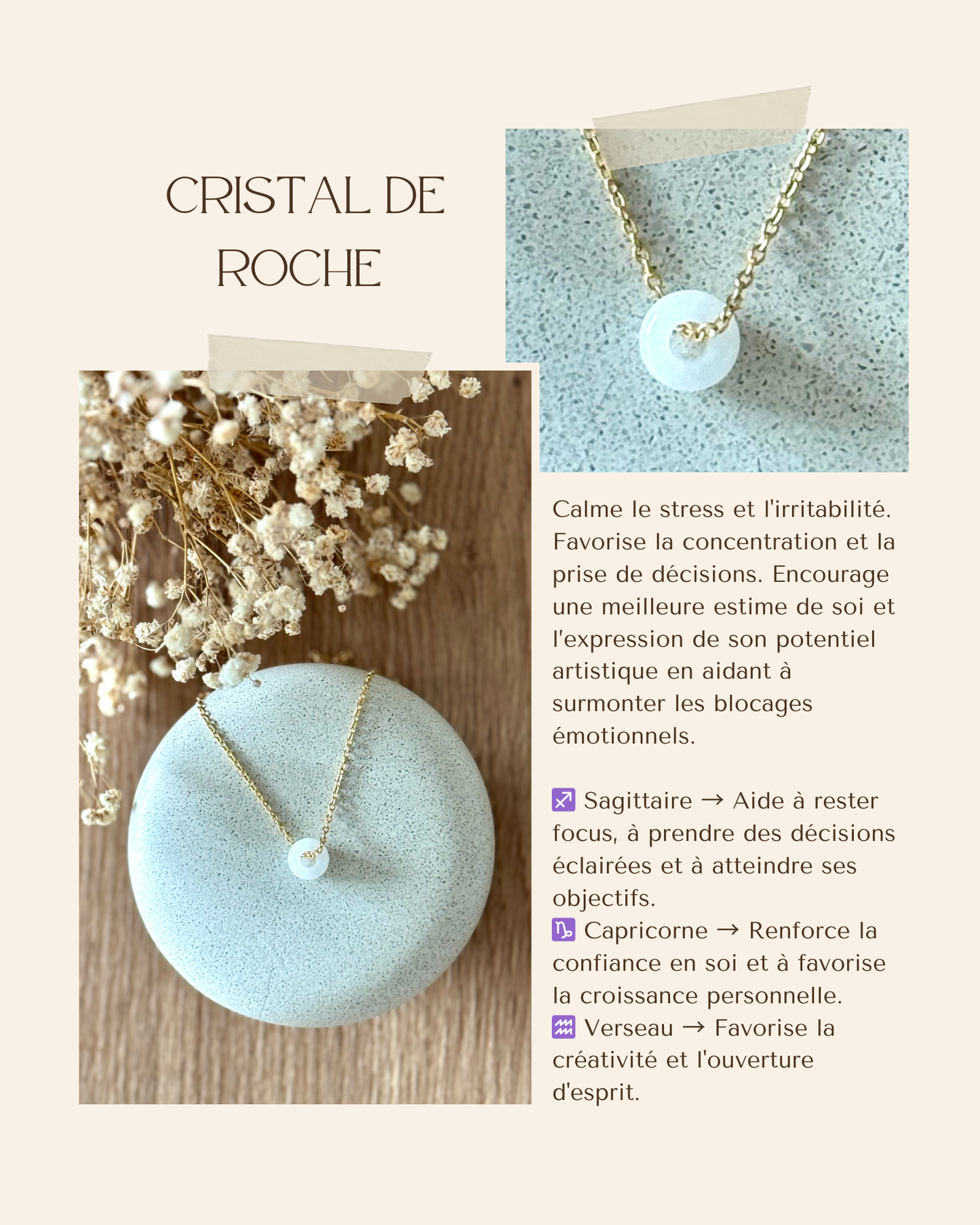 Collier acier inoxydable et pierre naturelle -Or & diverses pierres