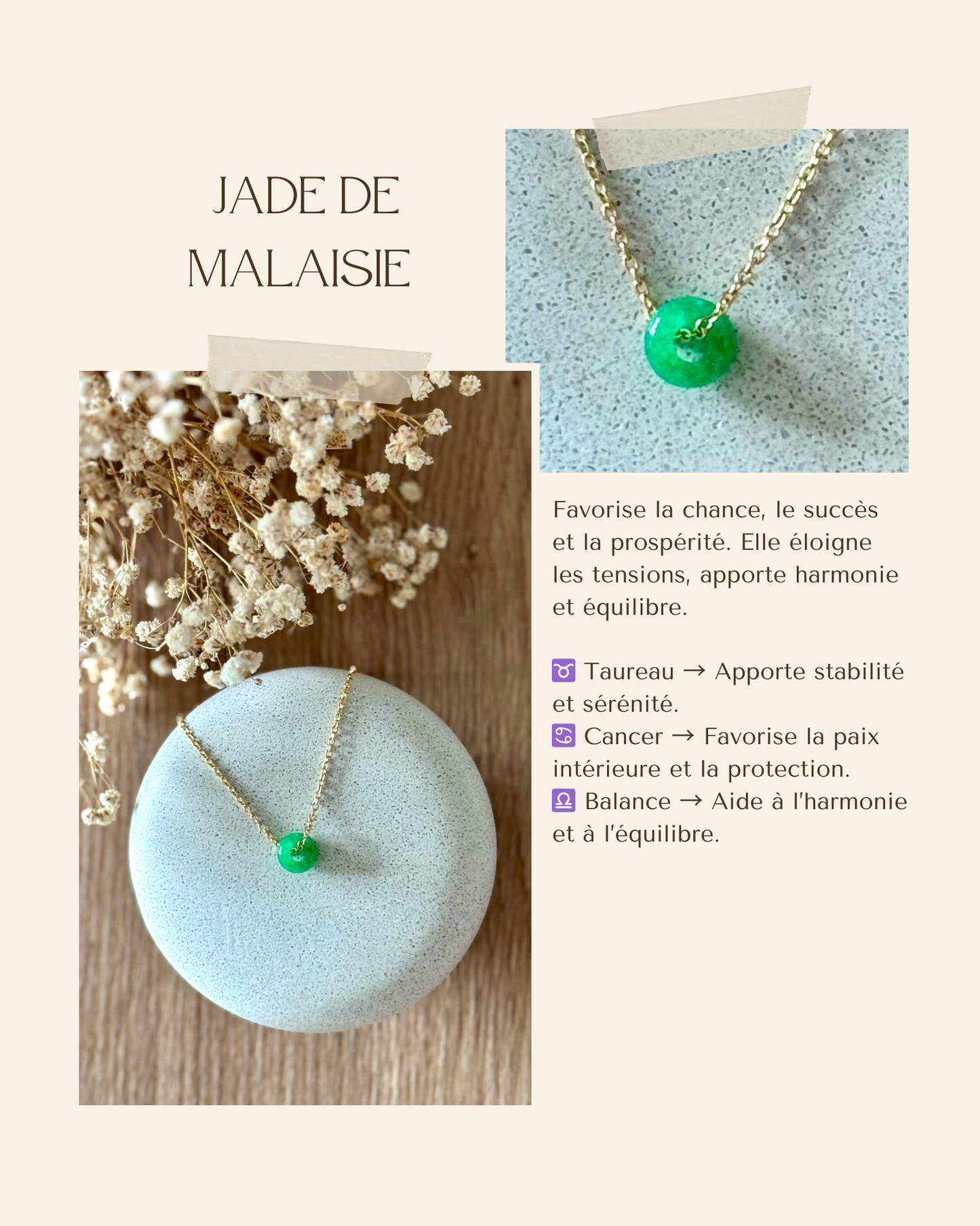 Collier acier inoxydable et pierre naturelle -Or & diverses pierres