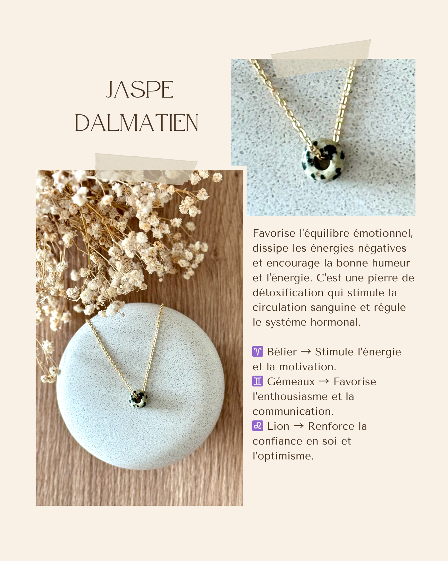 Collier acier inoxydable et pierre naturelle -Or & diverses pierres