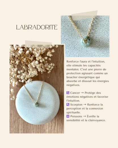 Collier acier inoxydable et pierre naturelle -Or & diverses pierres