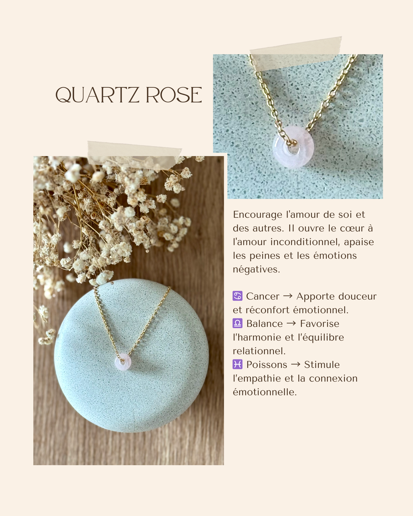 Collier acier inoxydable et pierre naturelle -Or & diverses pierres