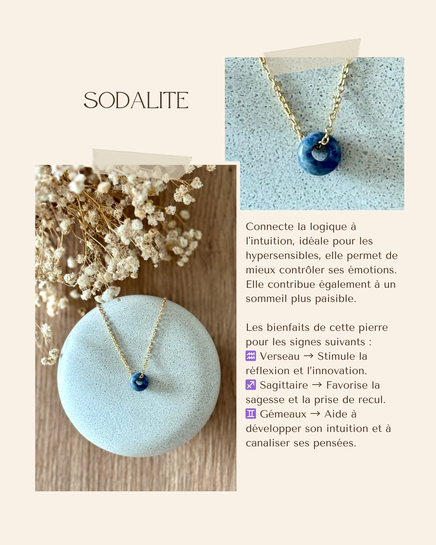 Collier acier inoxydable et pierre naturelle -Or & diverses pierres