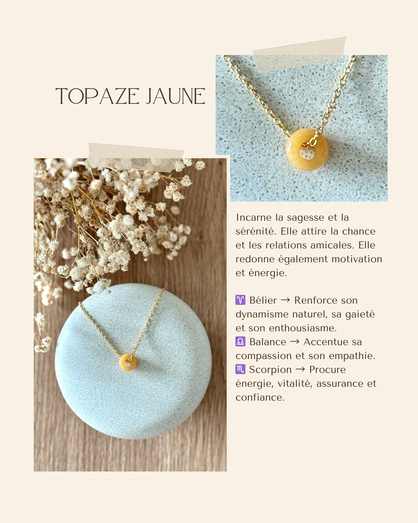 Collier acier inoxydable et pierre naturelle -Or & diverses pierres