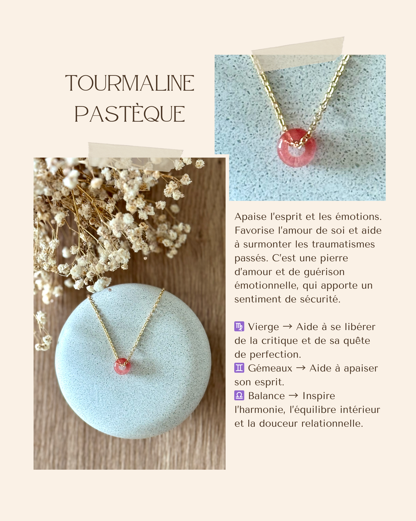 Collier acier inoxydable et pierre naturelle -Or & diverses pierres